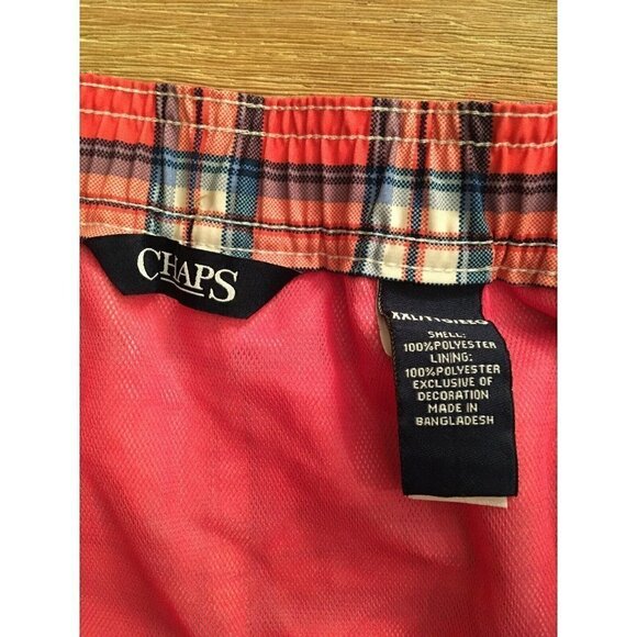 CHAPS Mens Coral Pink Plaid Swim Trunks Board Shorts Size XXL Mesh Liner - Picture 5 of 5